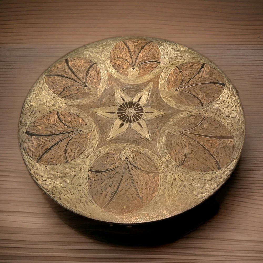 Vintage Middle Eastern Etched Copper 15" Wall or Charger Plate Hand Made